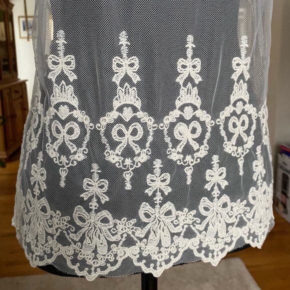 Monteau Cream White Sheer Bow Lace Tank Top Ballet Vintage - Picture 4 of 10